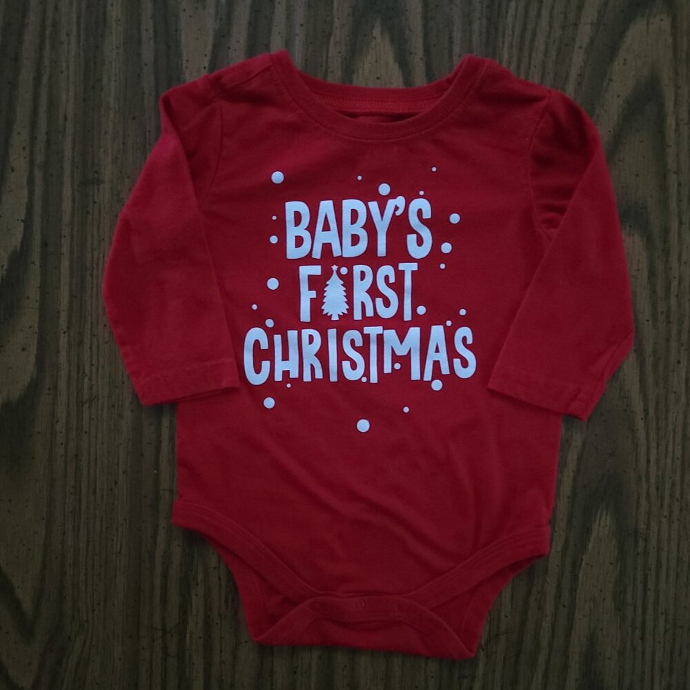 North Pole Trading Co Baby’s First Christmas Bodysuit 9M Red Holiday Long Sleeve